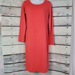 LuLaRoe Long Sleeve Midi Dress Size Small Solid Coral Pink Stretch Knit Pullover